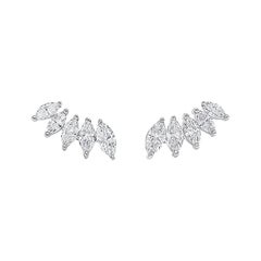 Diamond Ear Climbers 1 1/4 Carat Marquise Cut in 14K White Gold Certified