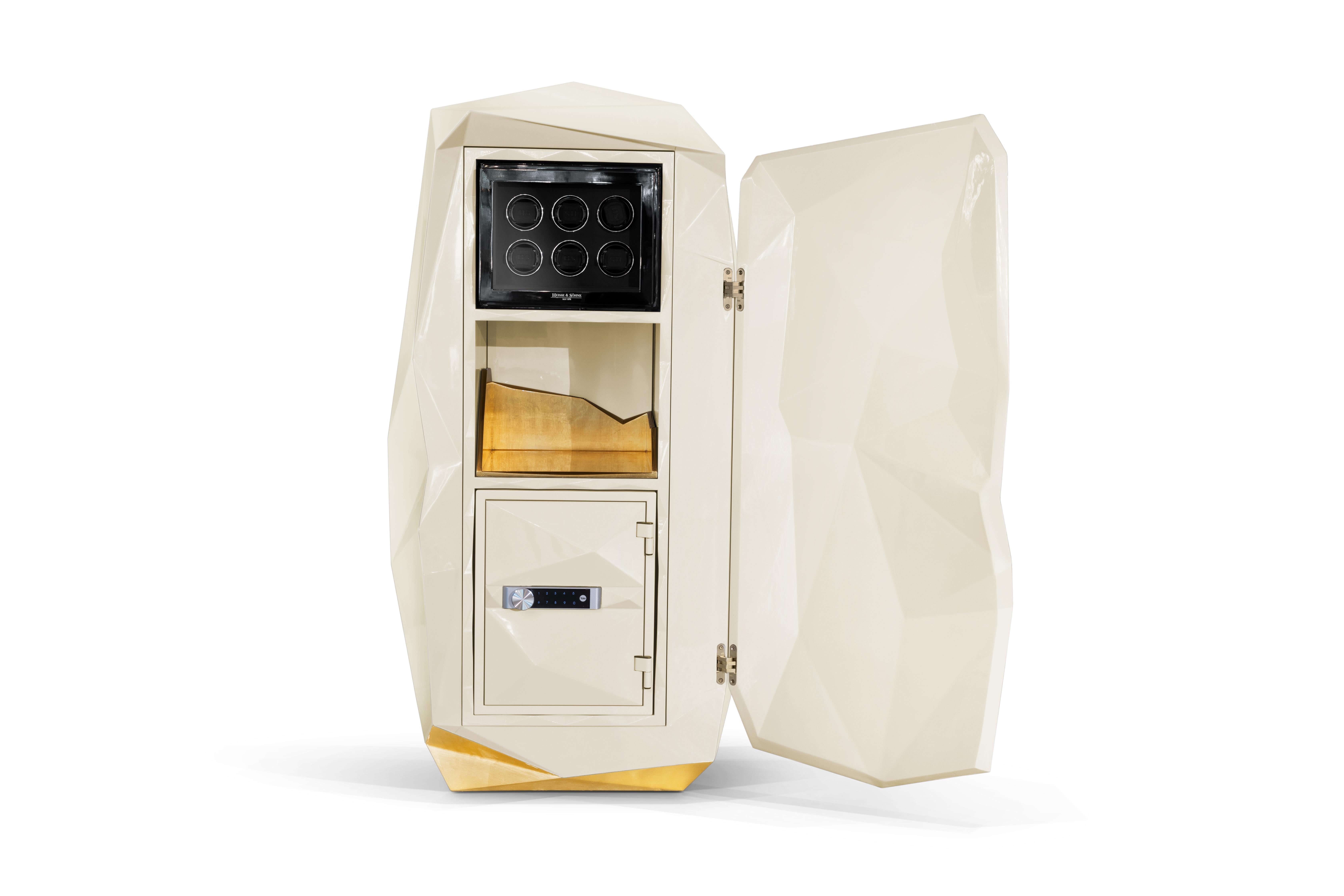 Portuguese Diamond Cream Luxury Safe - Hand-Crafted Wood & Polished Brass - Boca do Lobo For Sale