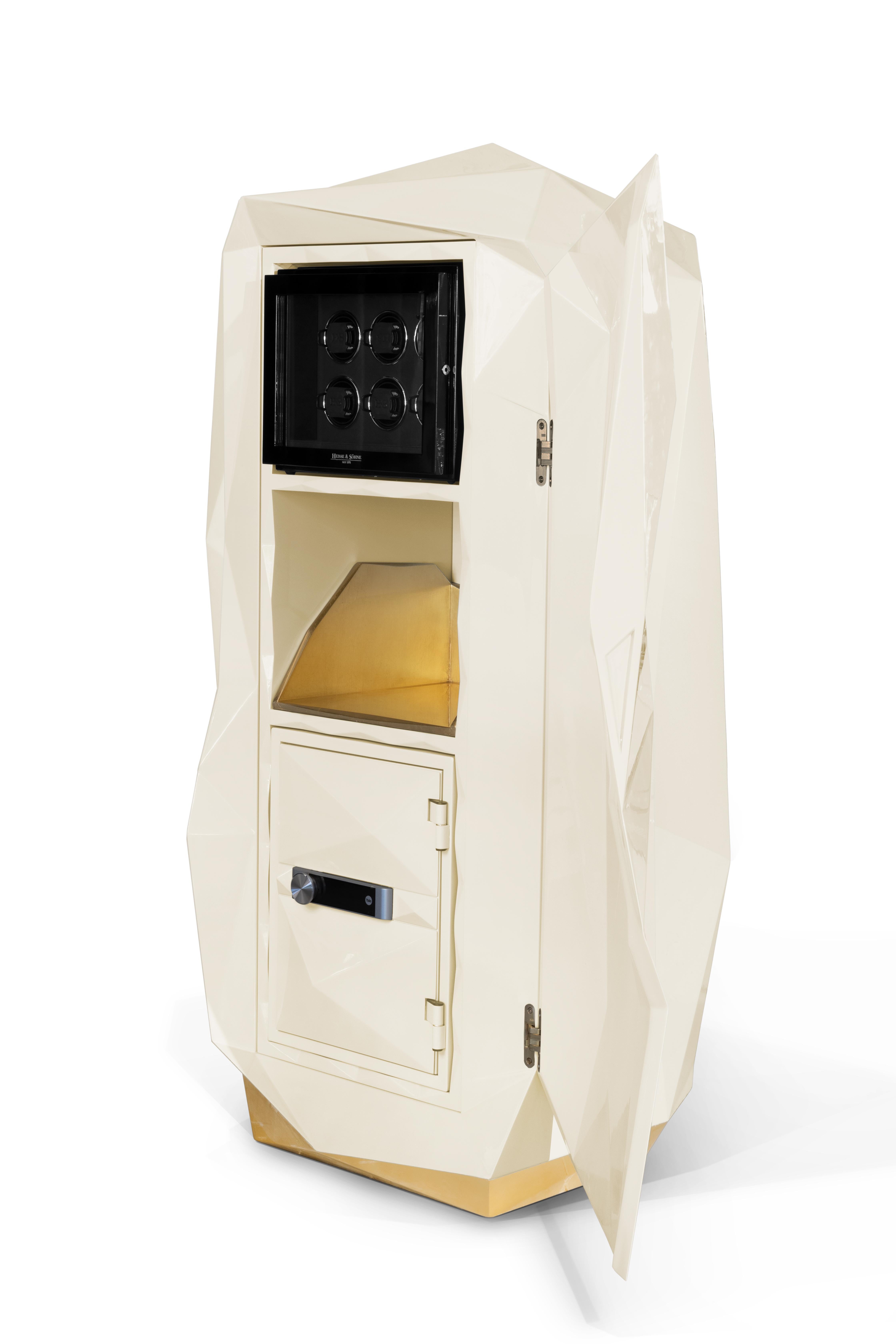 Gold Leaf Diamond Cream Luxury Safe - Hand-Crafted Wood & Polished Brass - Boca do Lobo For Sale