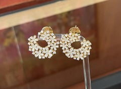 Diamond Crescent Earrings with Floret Motif in 18k Yellow Gold