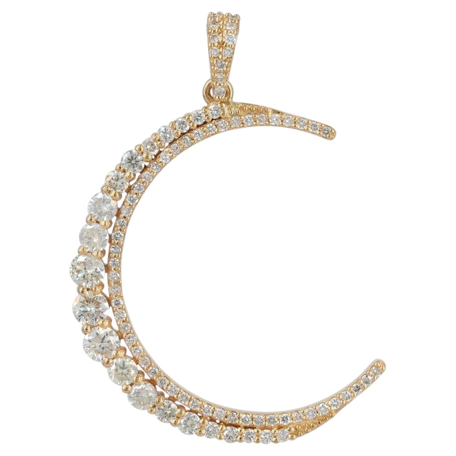 Diamond Crescent Moon 14kt Gold Pendant Fine Celestial Jewelry