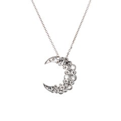 Diamond Crescent Moon Necklace Estate 18k White Gold Celestial Fine Jewelry