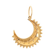 Diamond Crescent Moon Pendant 14k Yellow Gold Egg Shell Blue Enamel Sunburst