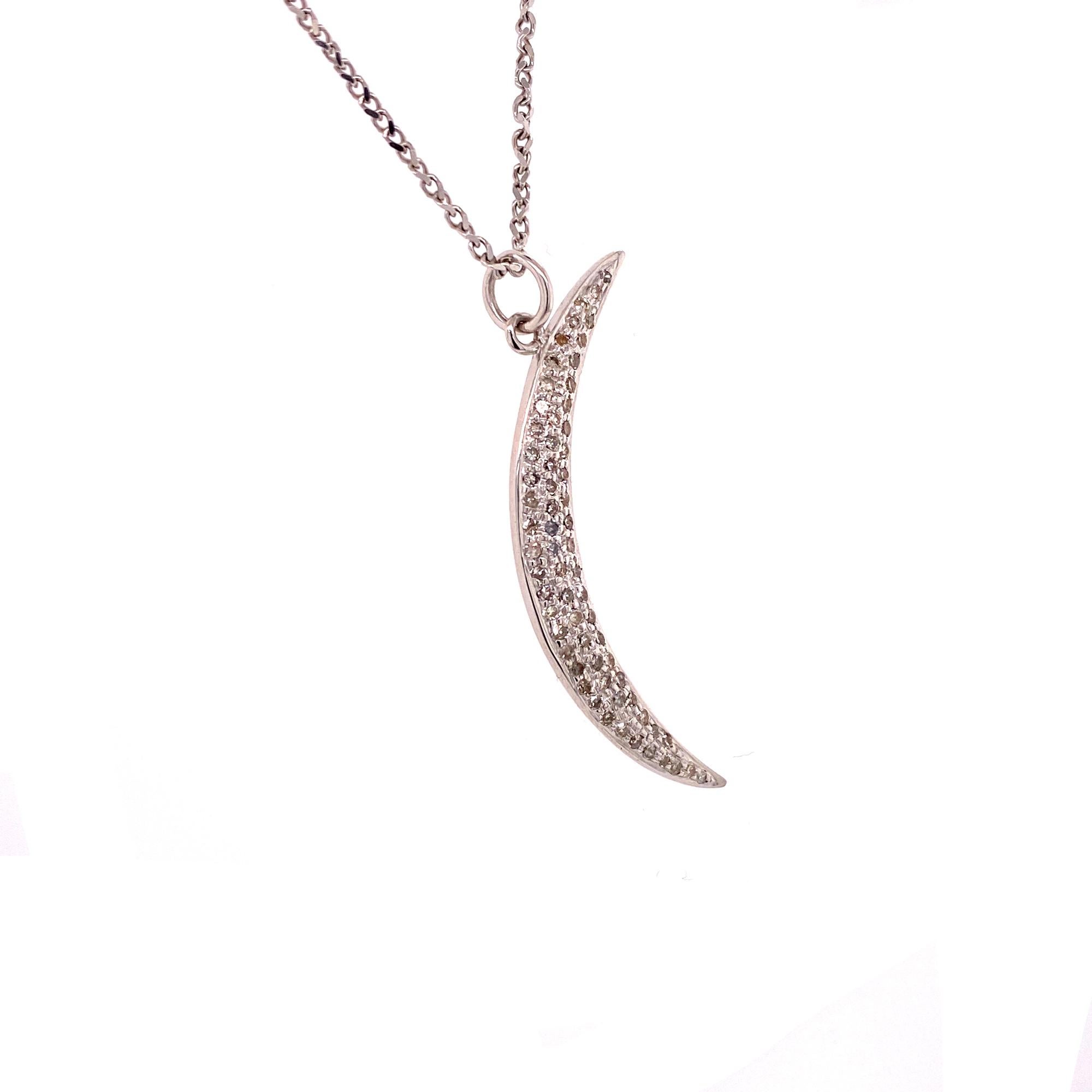 Modern Diamond Crescent Moon Pendant Necklace 18 Karat White Gold