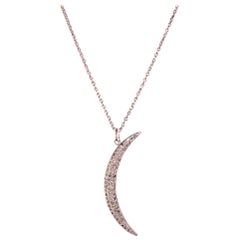 Diamond Crescent Moon Pendant Necklace 18 Karat White Gold