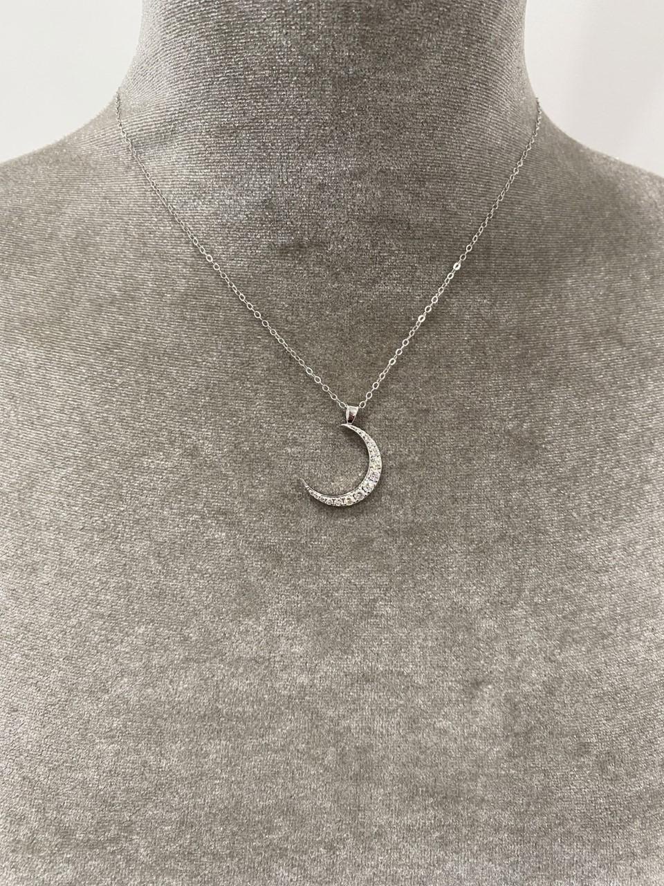 Round Cut Diamond Crescent Moon Pendant Necklace For Sale