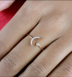 Diamond Crescent Moon Ring 14k Gold Bridal Jewelry Wedding Day Diamond Ring.
