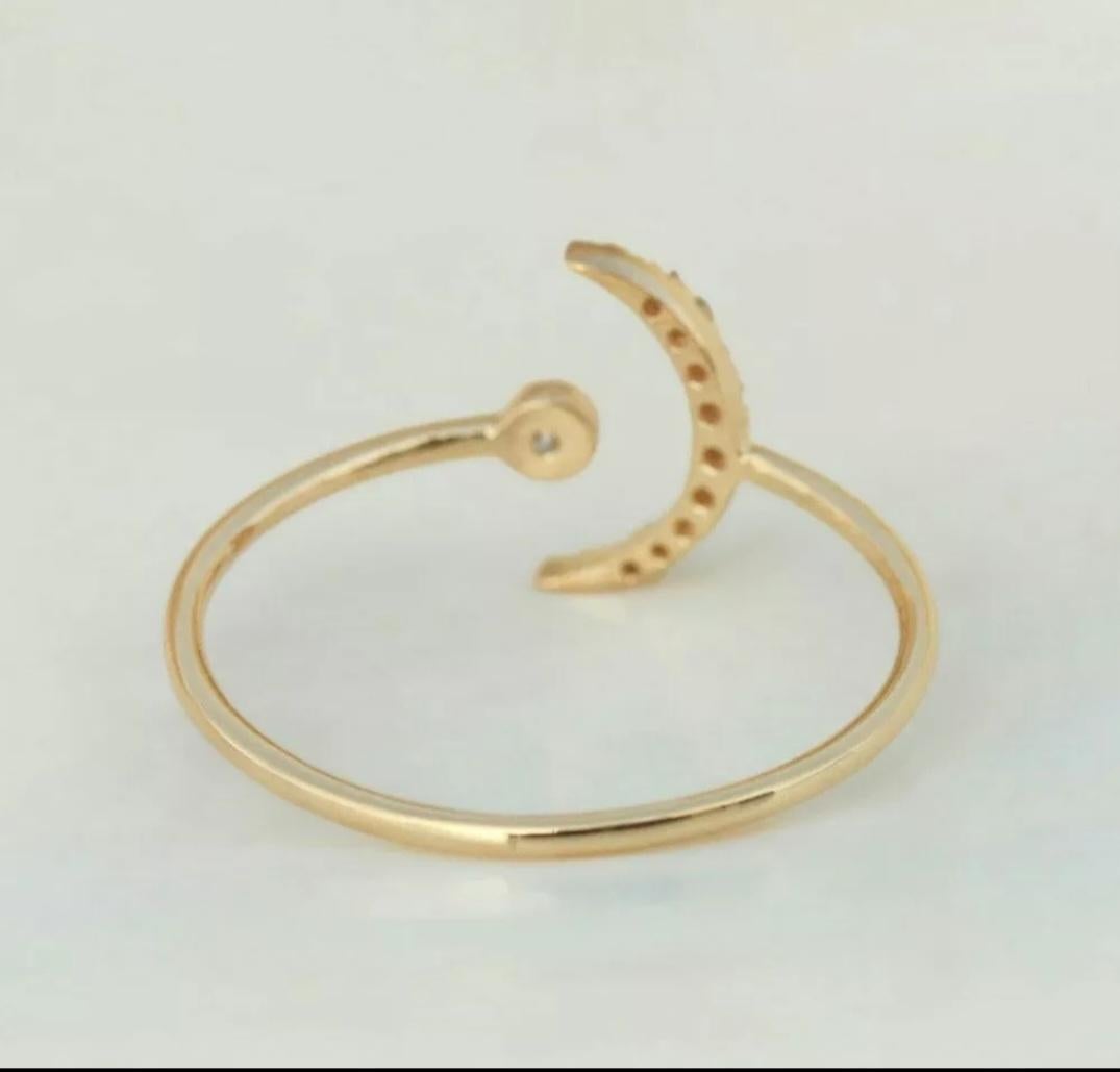 Art Deco Diamond Crescent Moon Ring 14k Gold Bridal Jewelry Wedding Day Diamond Ring. For Sale