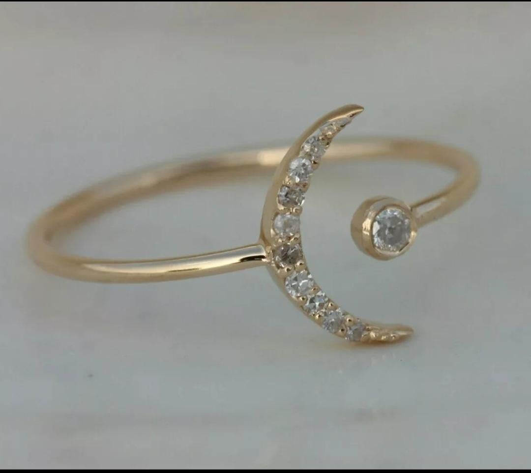Diamond Crescent Moon Ring 14k Gold Bridal Jewelry Wedding Day Diamond Ring. In New Condition For Sale In Chicago, IL