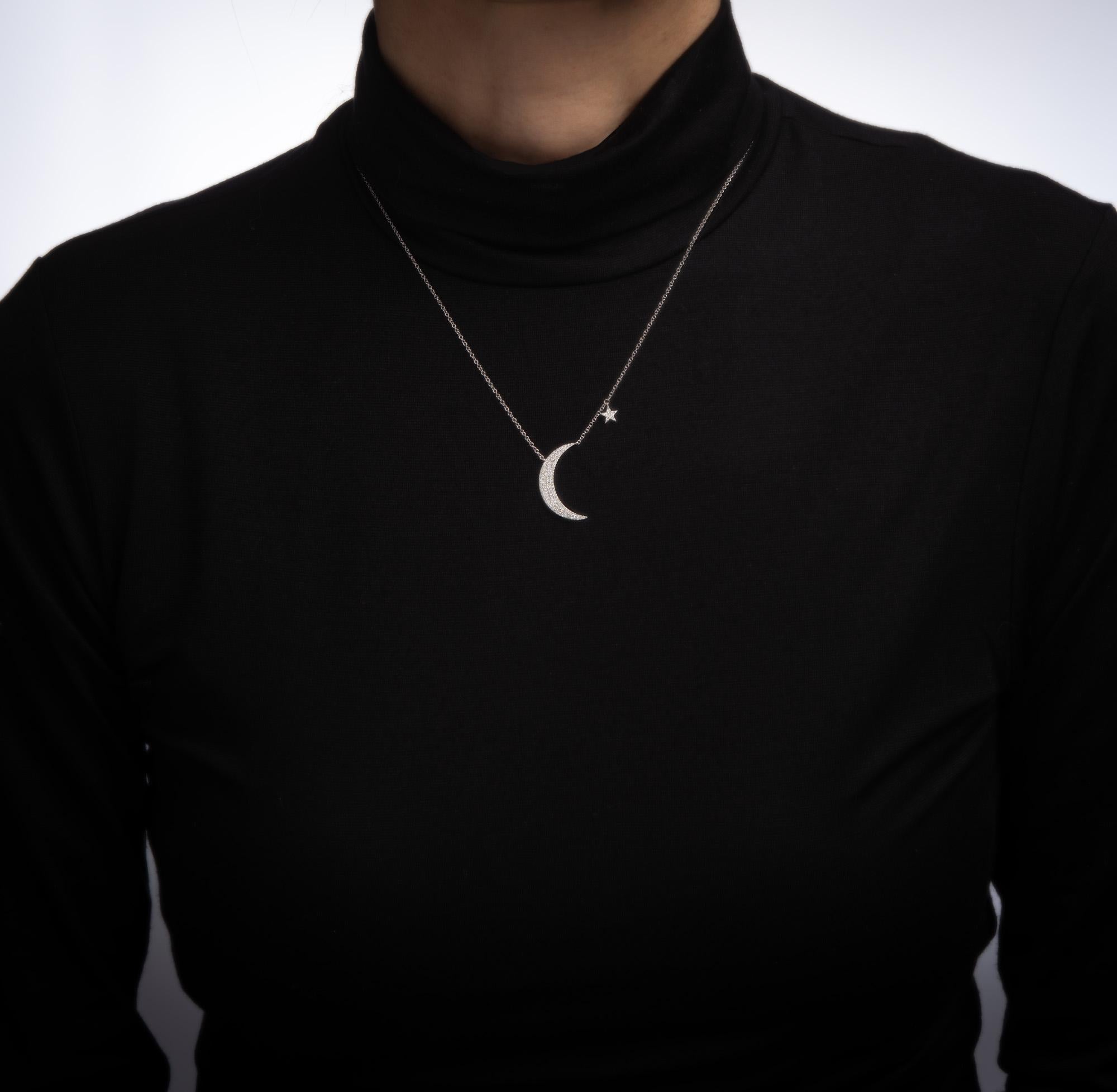 14k white gold moon and star necklace