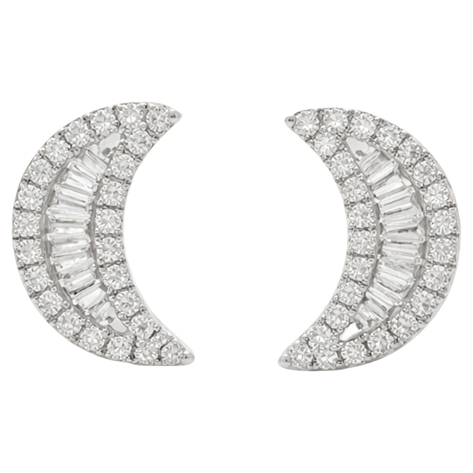 Diamond Crescent Moon Stud Earrings For Sale
