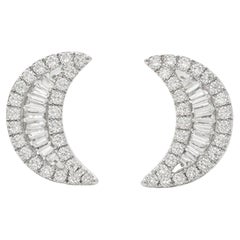Diamond Crescent Moon Stud Earrings