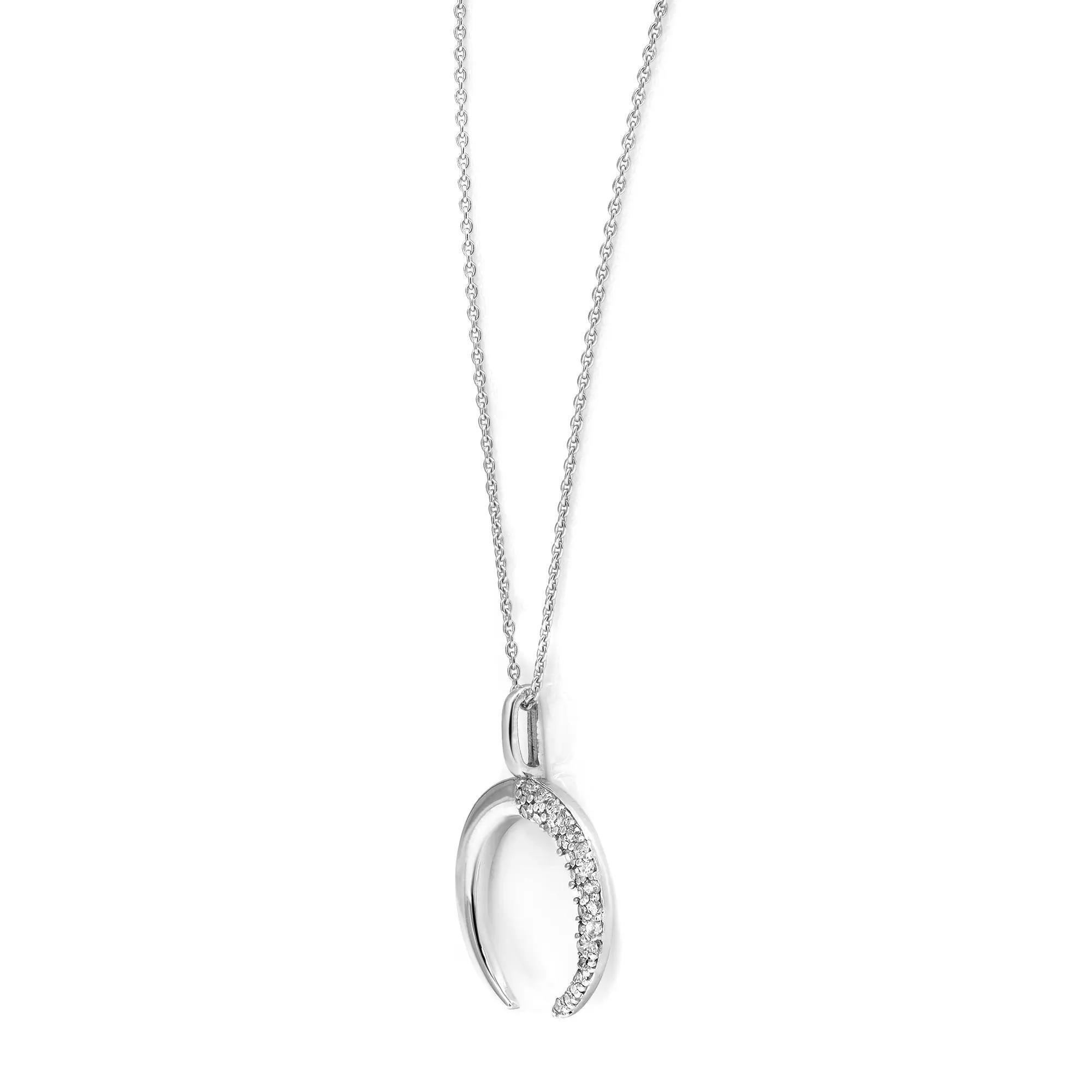 Modern Diamond Crescent Pendant Necklace Round Cut In 14K White Gold 0.10Cttw For Sale