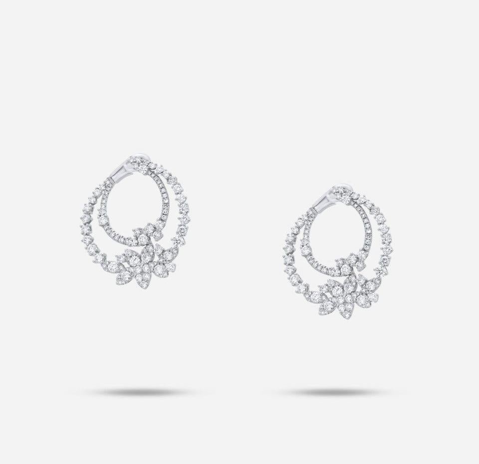 Diamond Mixed Fancy Shape Cut Pave Crescent White Gold Drop Unique Earrings  In New Condition For Sale In Oakton, VA