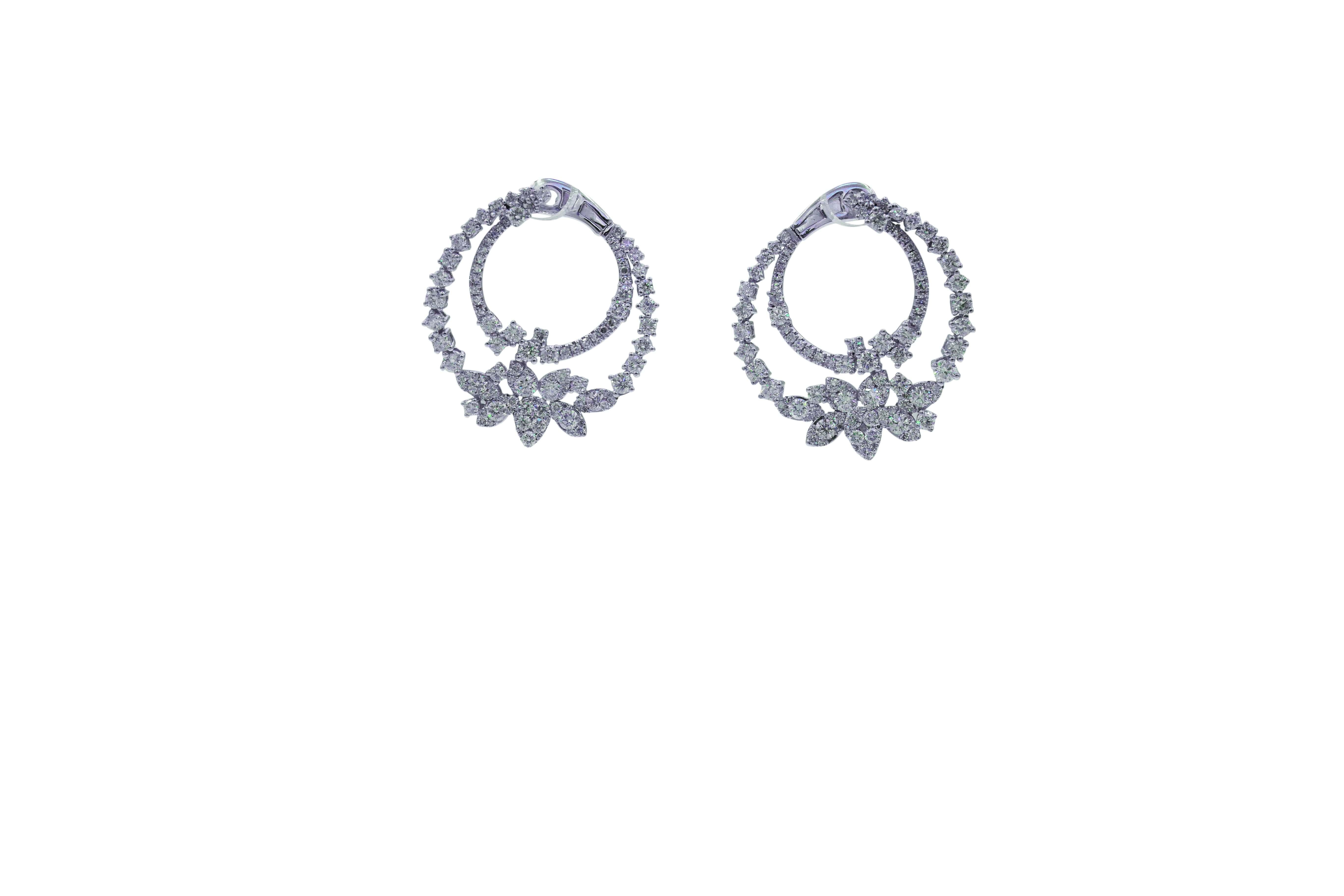 Women's Diamond Mixed Fancy Shape Cut Pave Crescent White Gold Drop Unique Earrings  For Sale