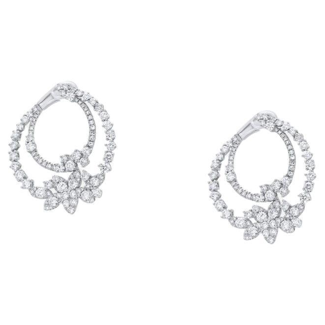 Diamond Mixed Fancy Shape Cut Pave Crescent White Gold Drop Unique Earrings  For Sale