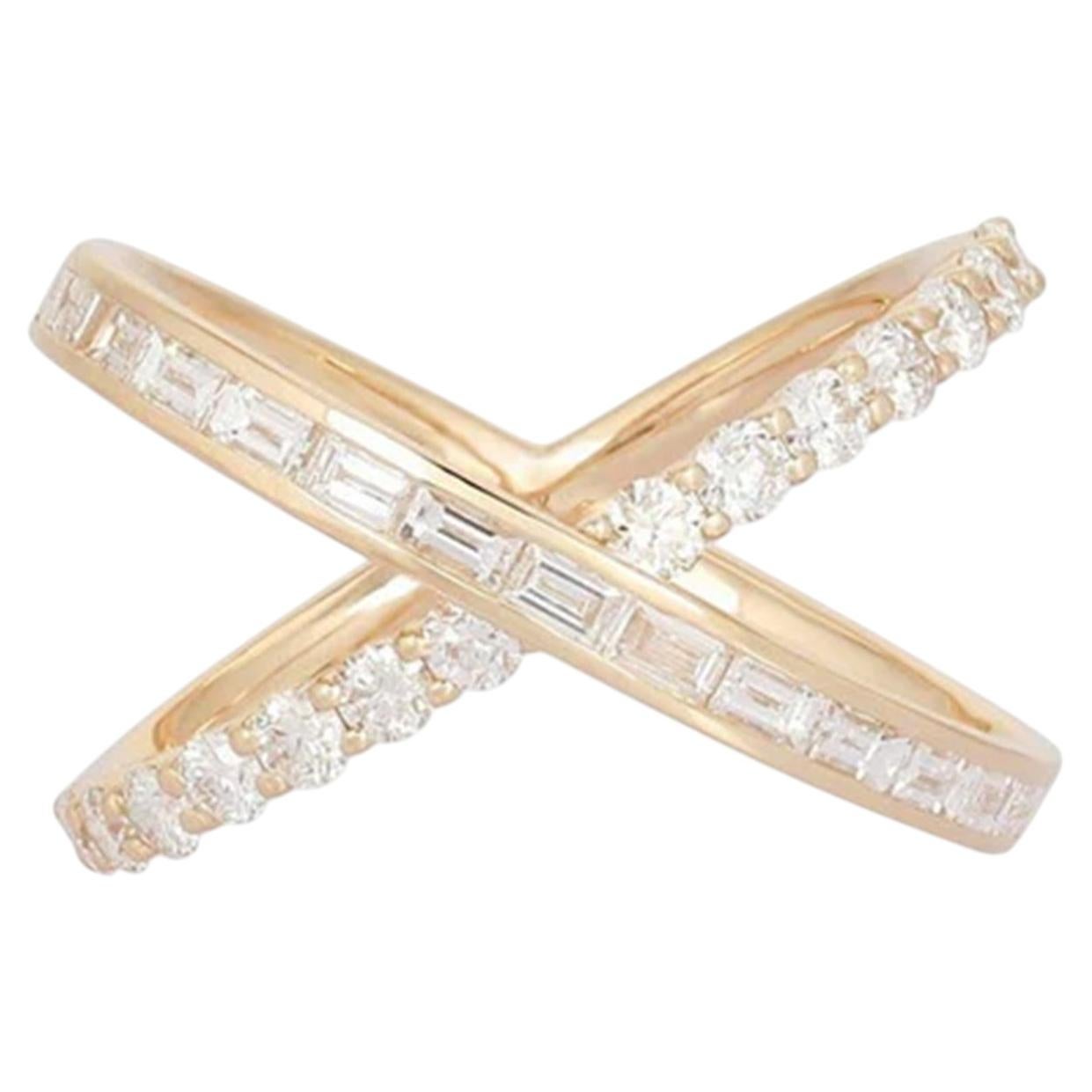For Sale:  0.97ct Baguette & 0.74ct Diamond Criss Cross 14K Gold Open Ring