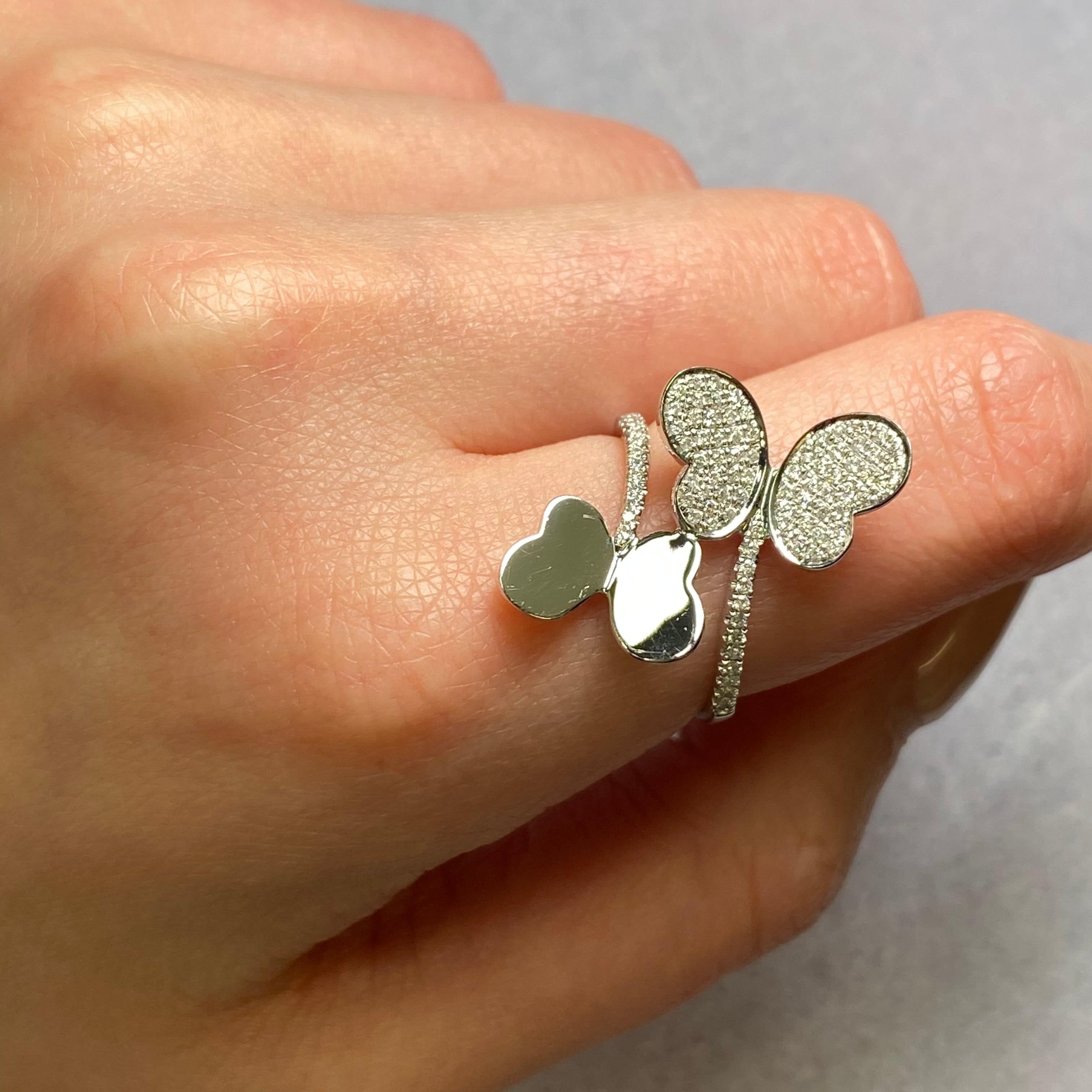 Modern Diamond Criss Cross Butterfly Ring 18K White Gold 0.44cttw For Sale