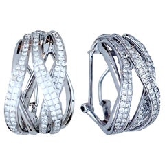 Diamond Criss Cross Hoops Earrings 14 Karat White Gold 1.60 Carat