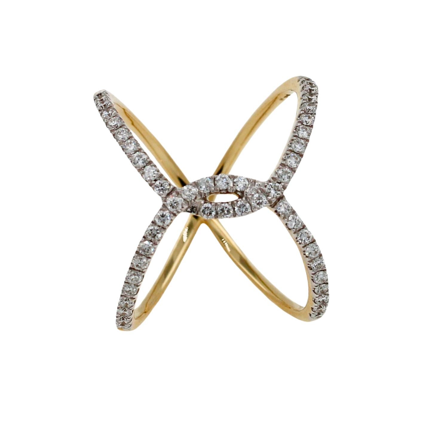 Diamond Criss Cross Pave Cocktail Fashion Open Spiral 18 Karat Yellow Gold Ring
0.65 Carats of Pave GH/VS Diamonds
Very Brilliant & Sparkly Diamonds
14K Yellow Gold
Great Value
Size 7.75 - Resizable Upon Request