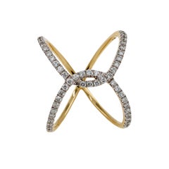 Diamond Criss Cross Pave Cocktail Fashion Open Spiral 14 Karat Yellow Gold Ring