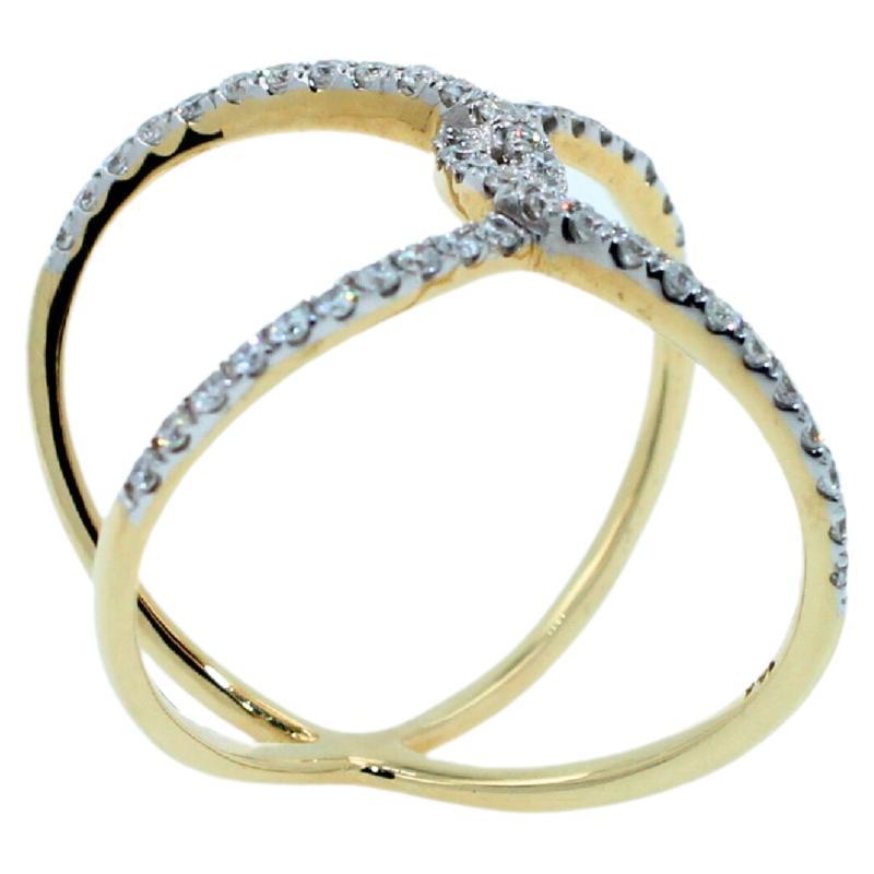 Brilliant Cut Diamond Criss Cross Pave Cocktail Fashion Open Spiral 14 Karat Yellow Gold Ring For Sale