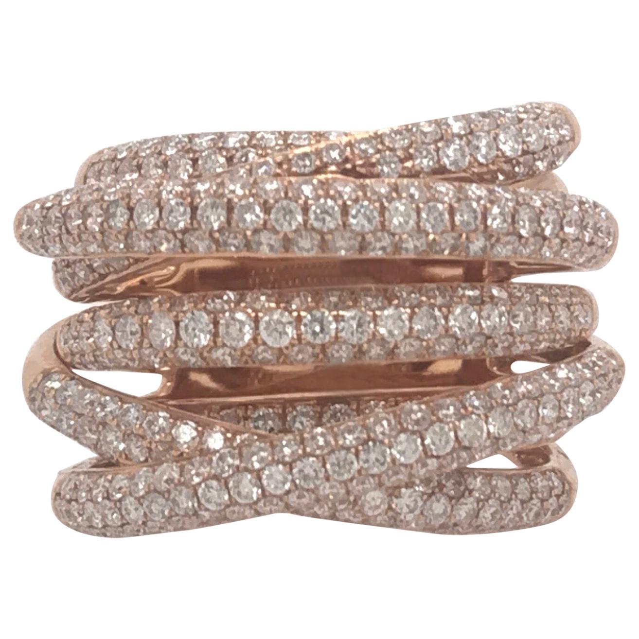 Diamond Criss Cross Ring 2.37 Carat 18 Karat Rose Gold