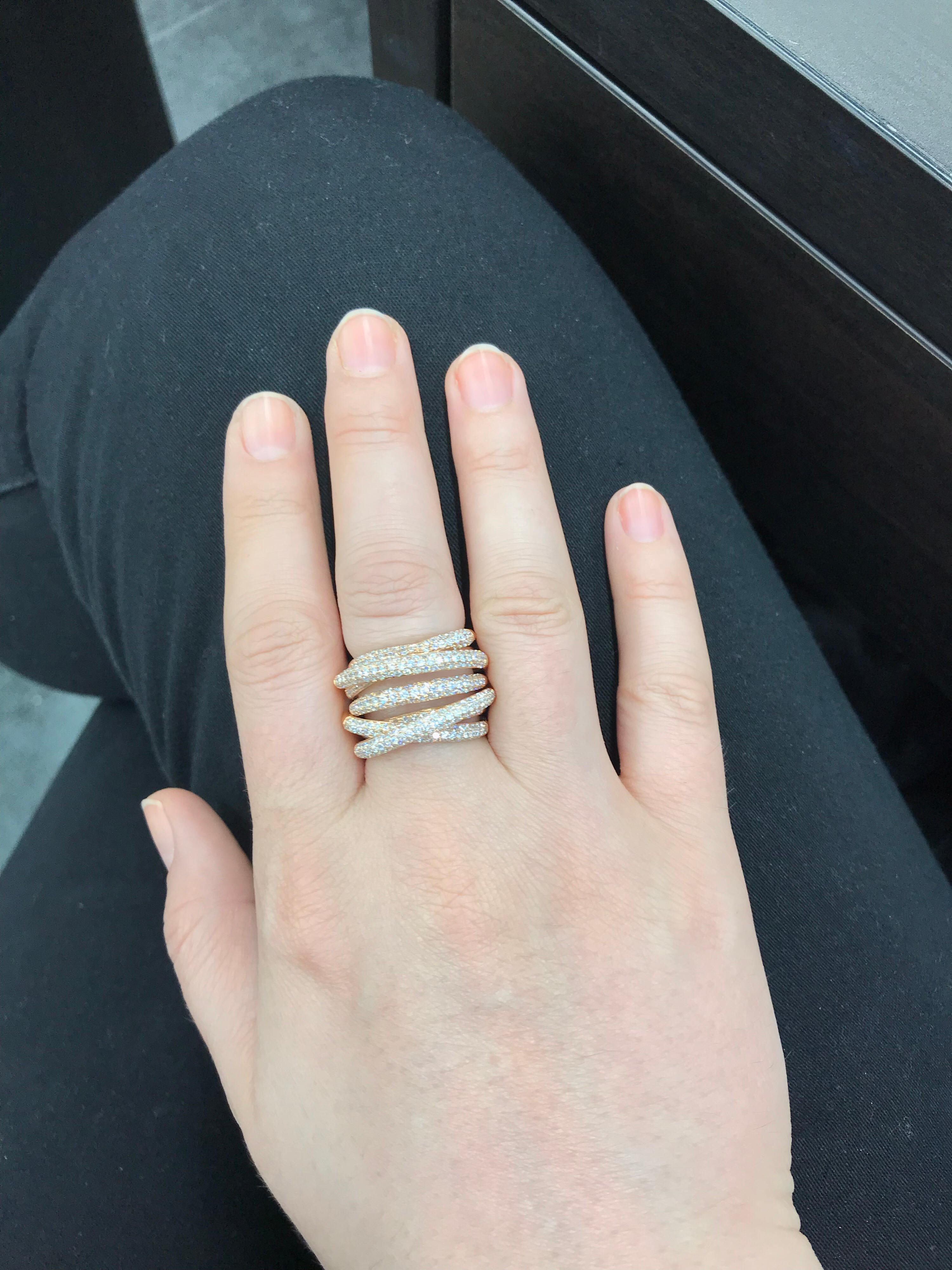 rose gold criss cross diamond ring