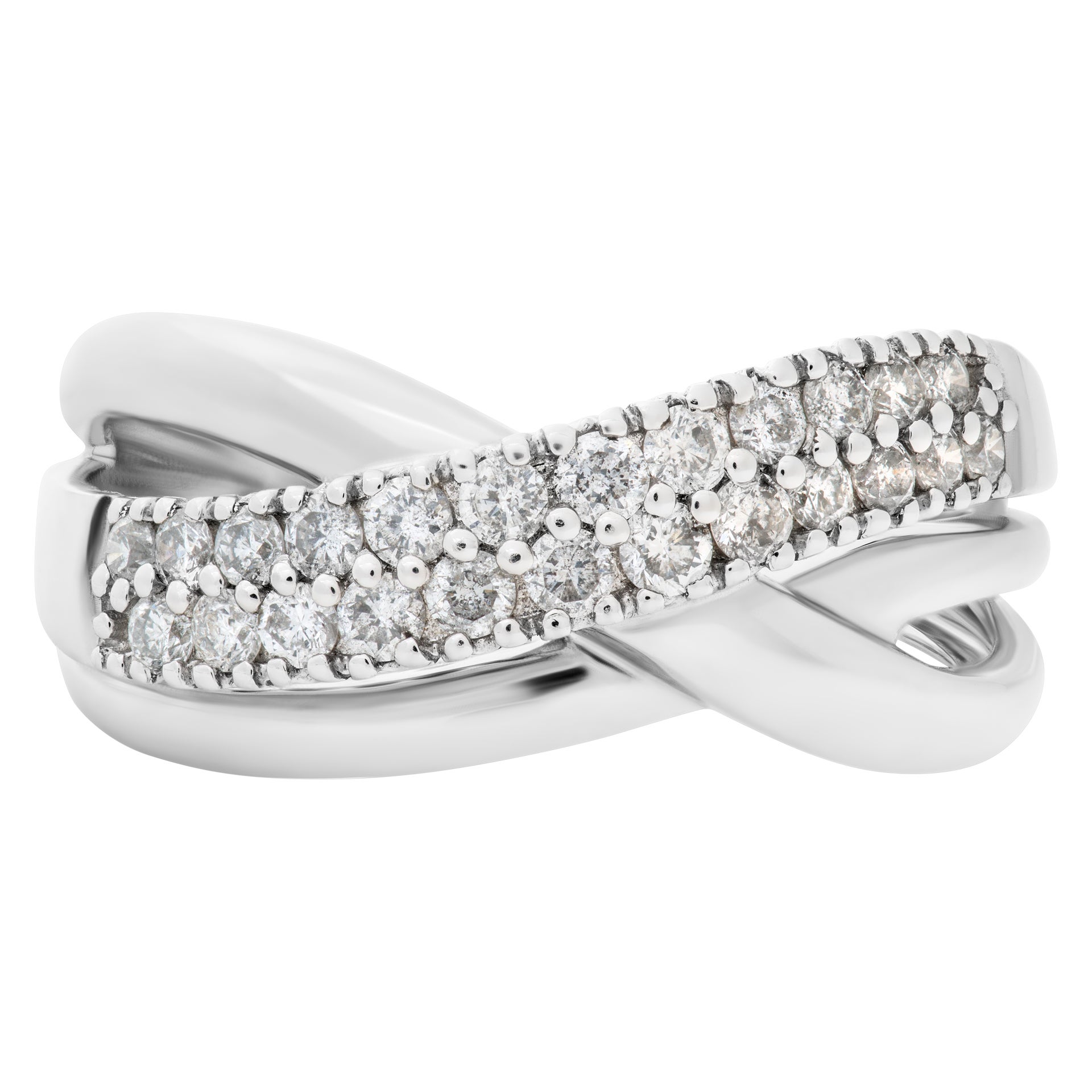 Diamond Crisscrossed Ring in 14k White Gold For Sale