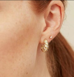 Diamant-Croissant-Ohrring 14k massivem Gold verdreht Kuppel offener Reifen Ohrringe