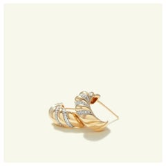 Diamant Croissant Hoop Ohrring 14k massivem Gold verdreht Dome offen Minimalist