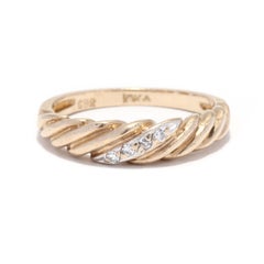 Diamond Croissant Stackable Band Ring, 10KT Yellow Gold, Ring