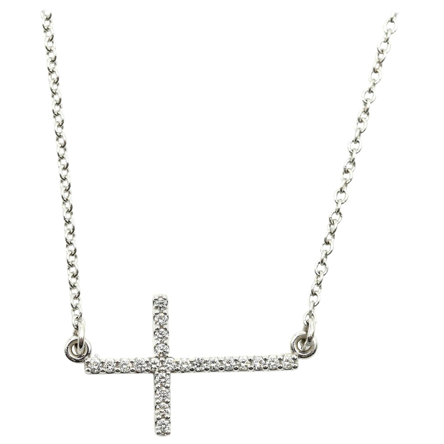 Diamond Cross 14 Karat White Gold Necklace