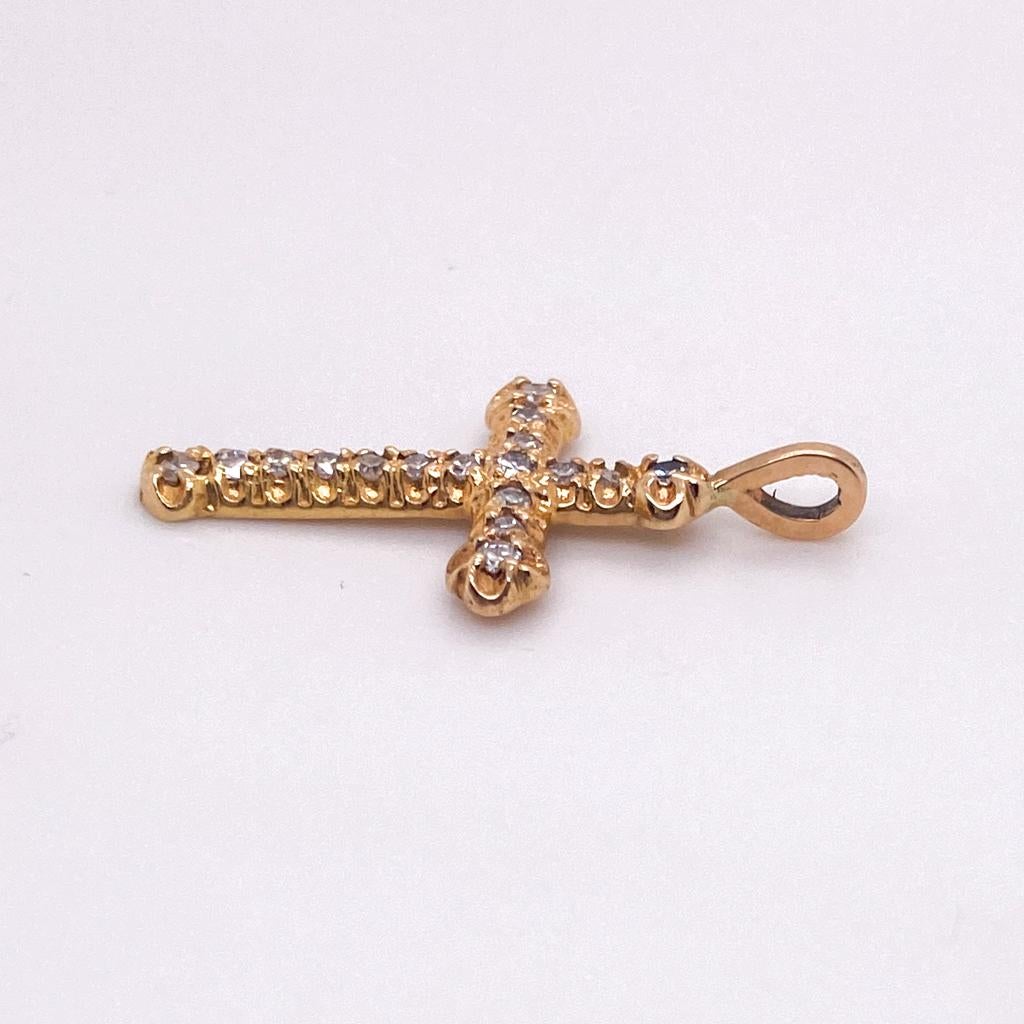 Revival Diamond Cross 14K Yellow Gold Pendant 1 Inch Long, 0.10 Carats, Religious Christ For Sale