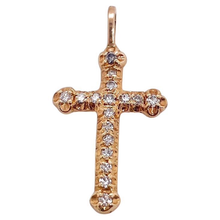 Diamond Cross 14K Yellow Gold Pendant 1 Inch Long, 0.10 Carats, Religious Christ For Sale