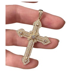 Diamond Cross 14KT yellow gold 2.5 inches long 2ct diamonds large cross VS dia