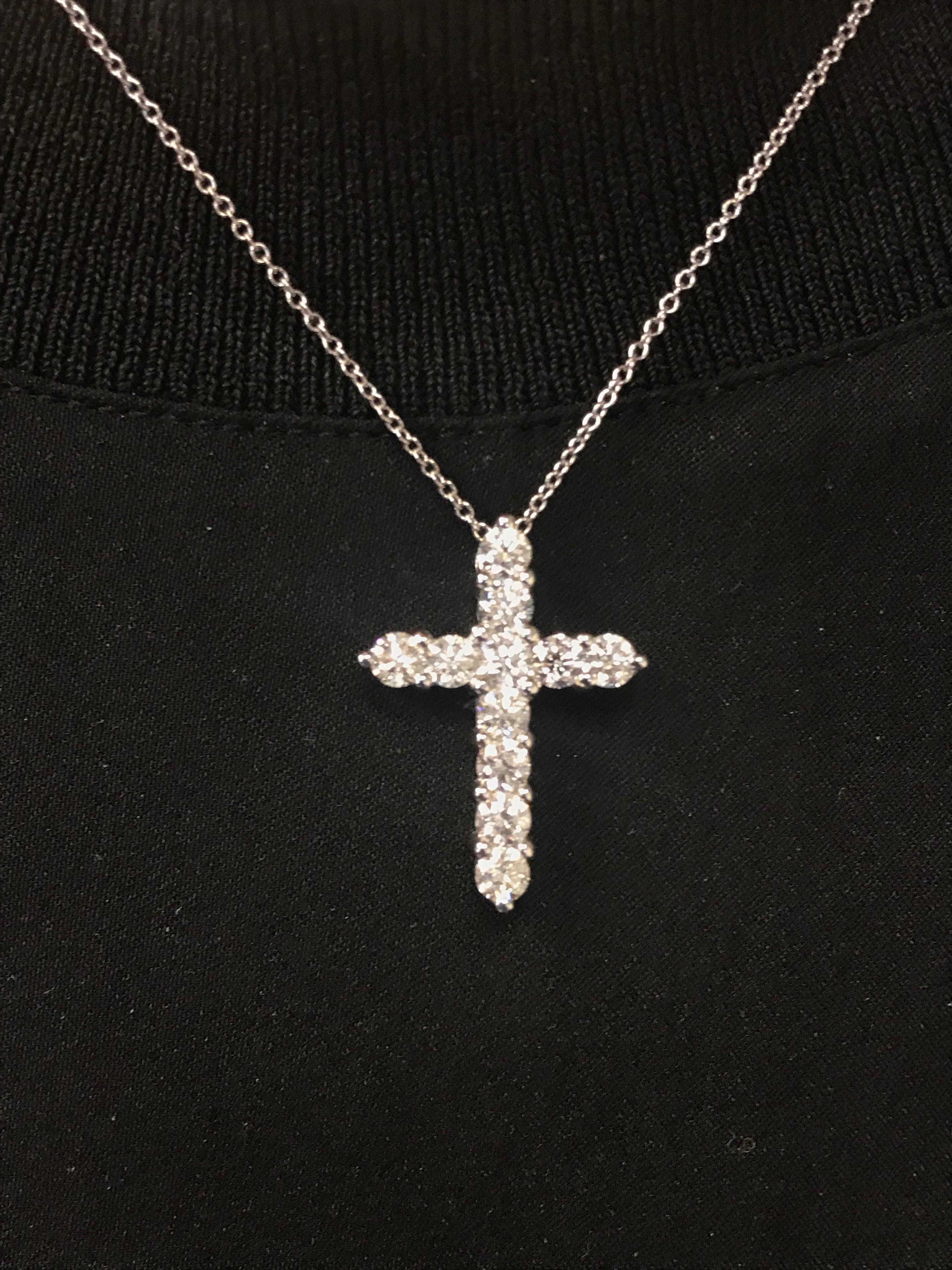 Women's or Men's Diamond Cross White Gold Pendant Necklace
