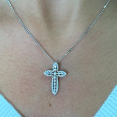 Diamond cross art deco drop pendant necklace 18k white gold