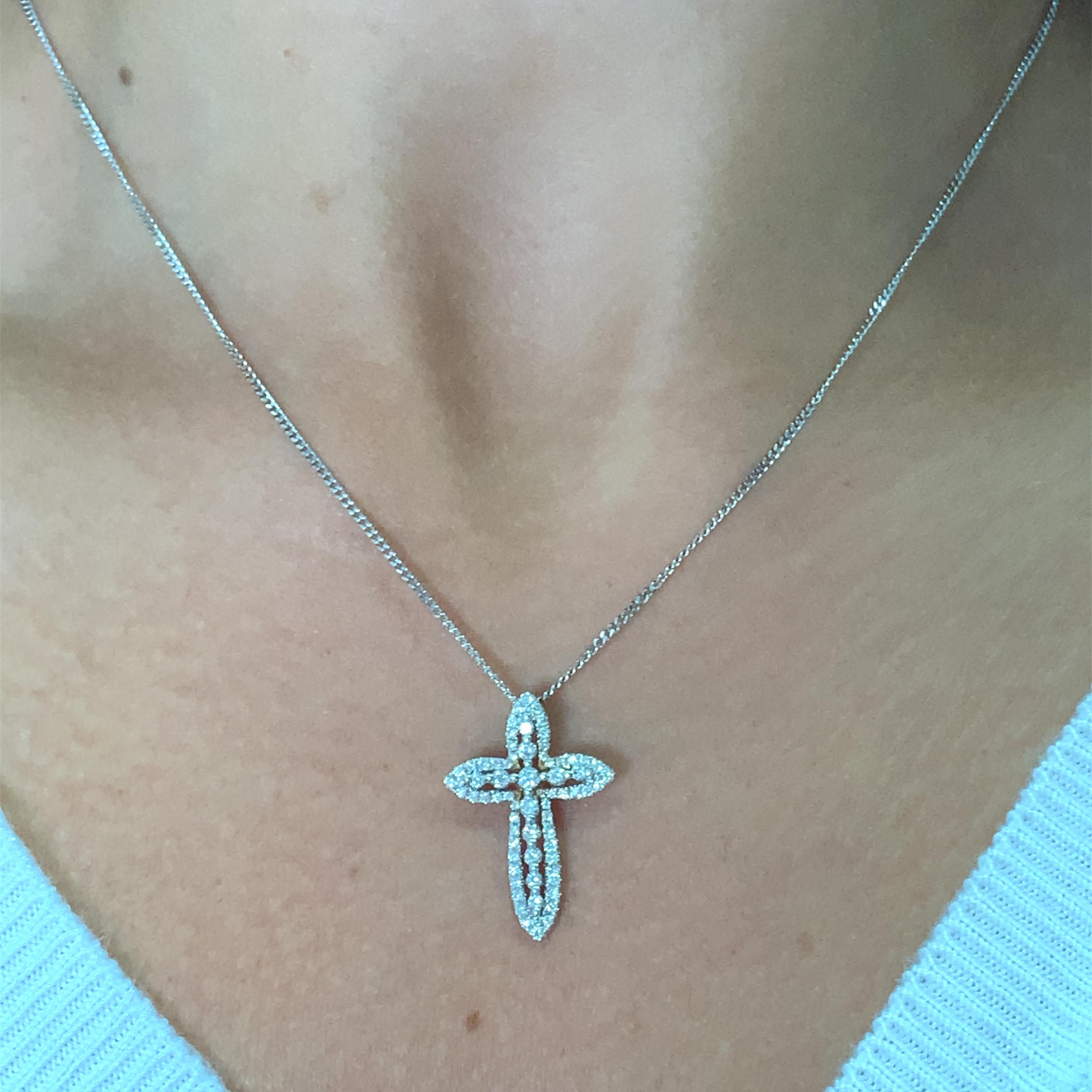 Colgante cruz diamante art deco oro blanco 18k Art Decó en venta
