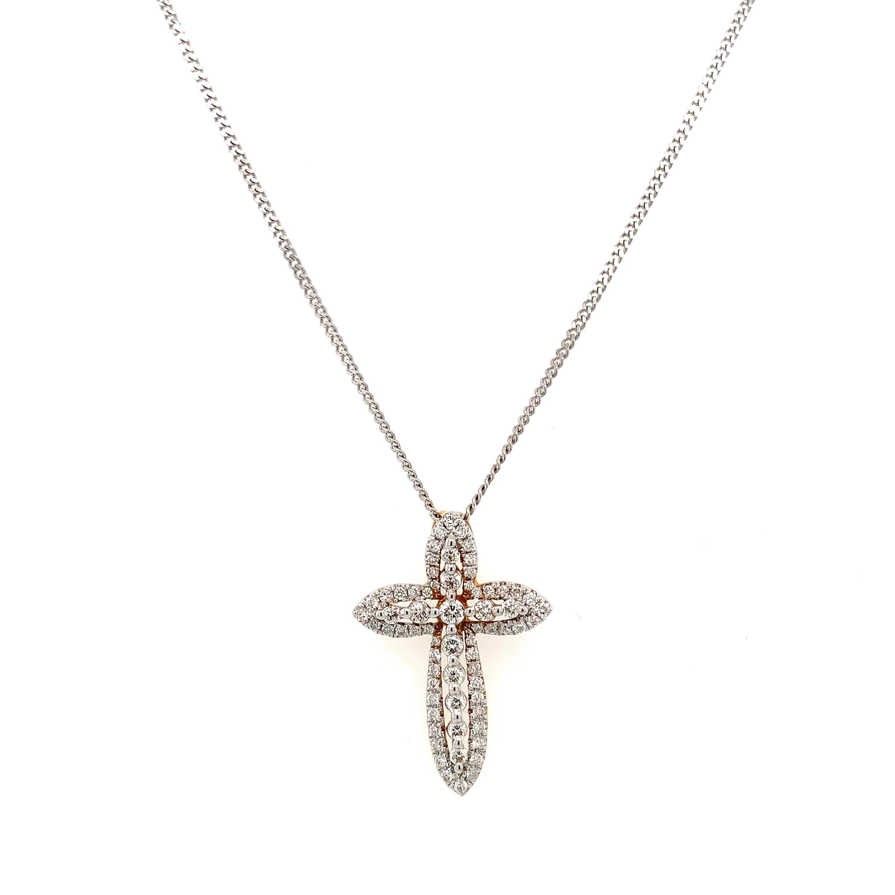 Colgante cruz diamante art deco oro blanco 18k Corte redondo en venta