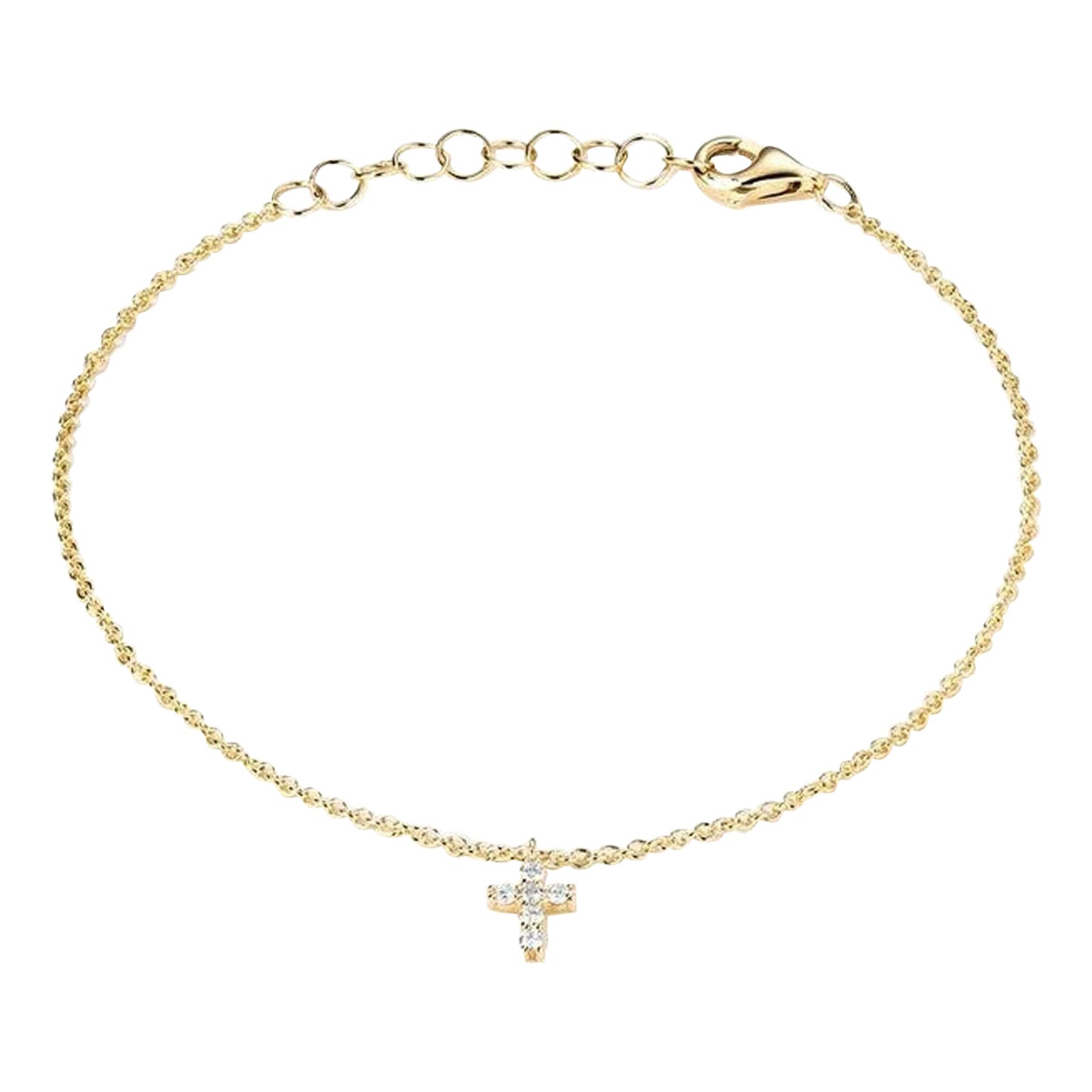 Diamond Cross Charm 14K (or 18k upon request) Yellow Gold Bracelet