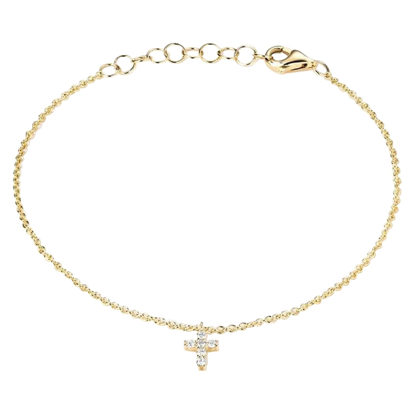 Diamond Cross Charm 14K Yellow Gold Bracelet