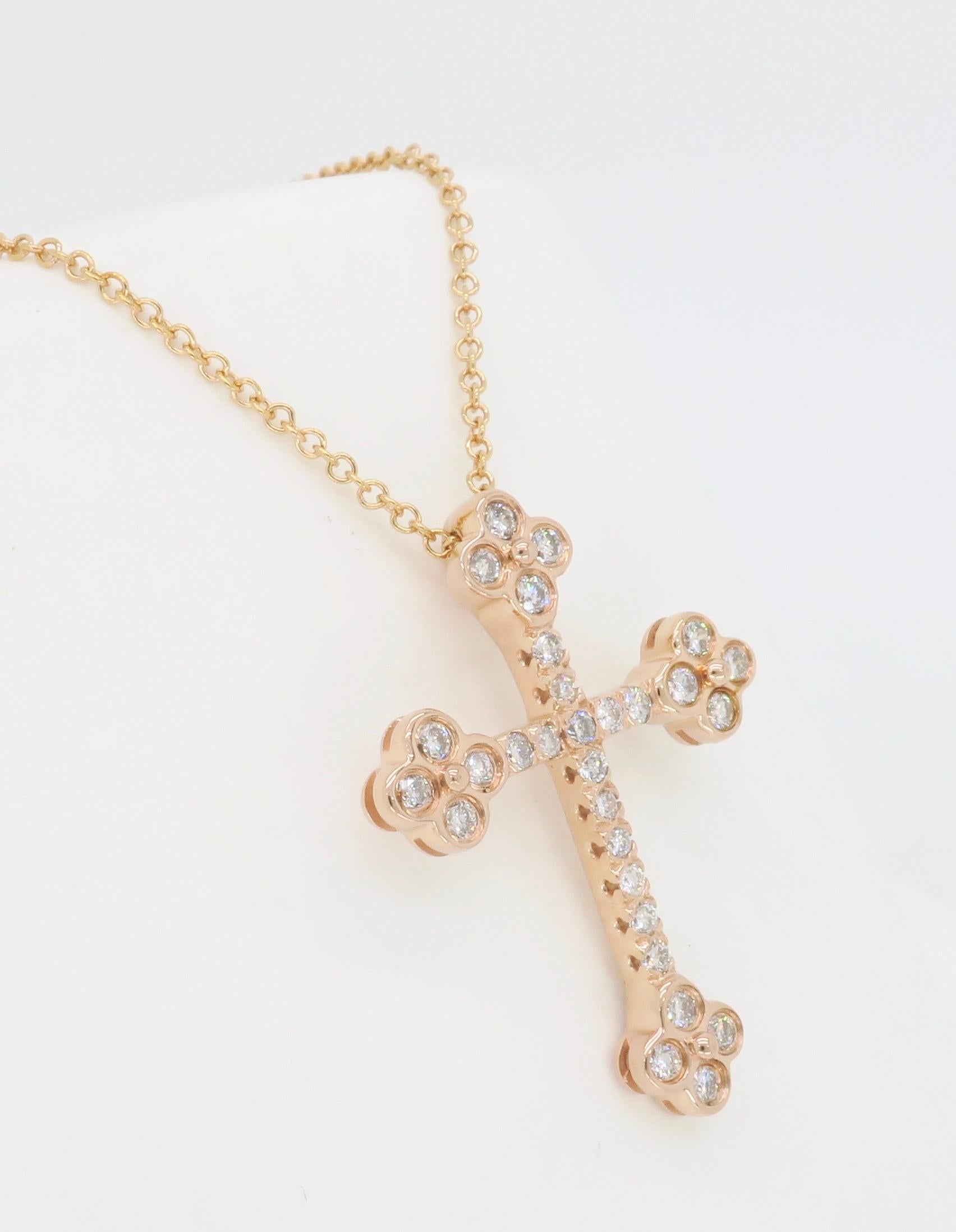 Diamond Cross Crafted in 14k Rose Gold In New Condition In Webster, NY