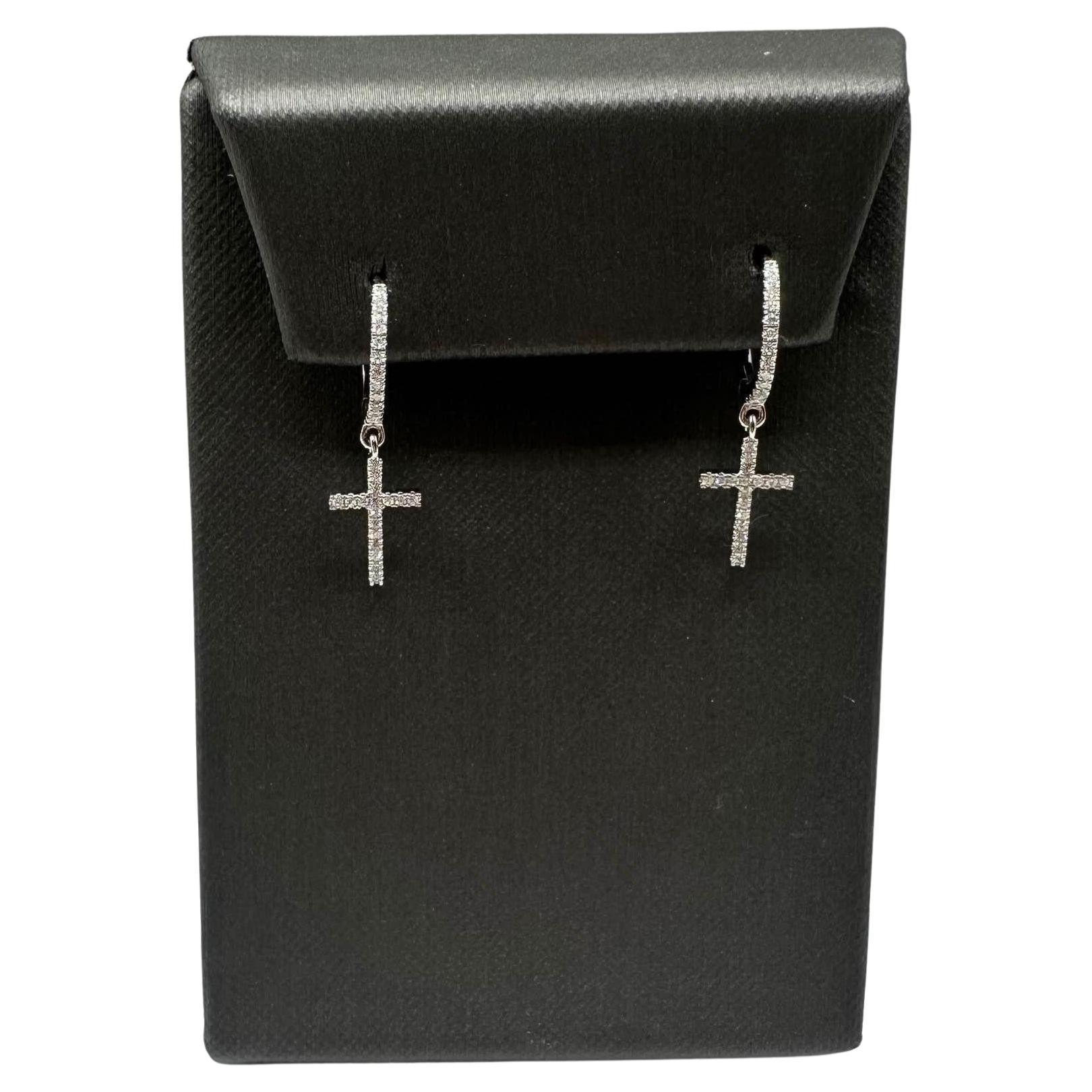Diamond Cross Dangle Earrings in 14kt White Gold - 0.24ctw GH SI2-I1, New