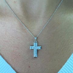 Diamond cross drop pendant necklace 18k white gold