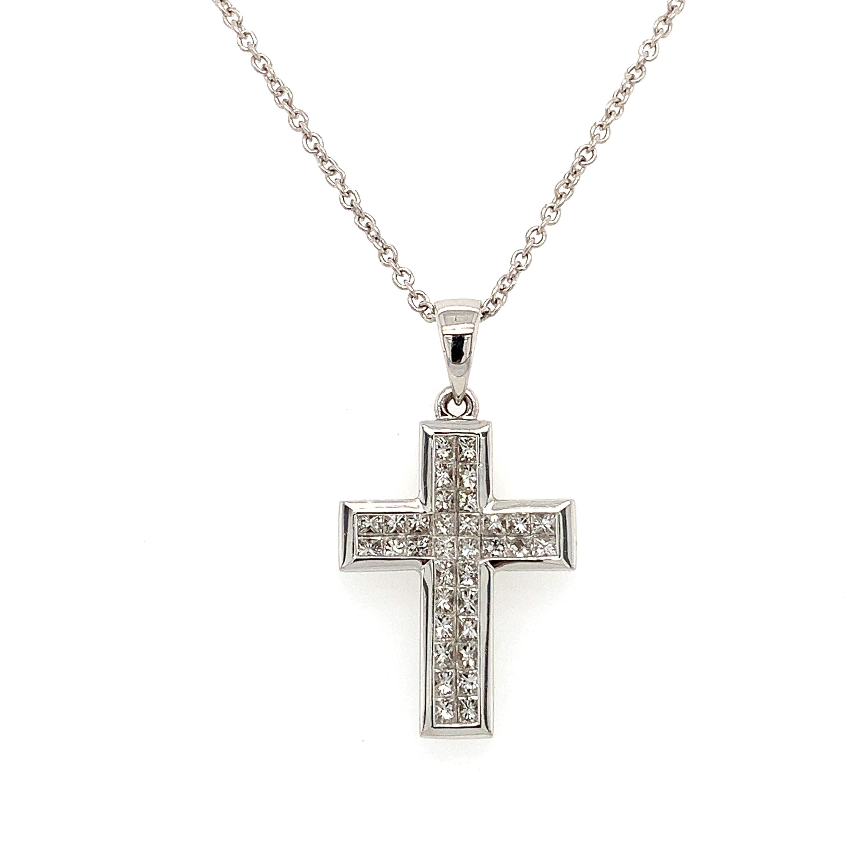 Colgante cruz de diamantes oro blanco 18k Corte princesa en venta