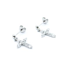 Diamond Cross Earrings in 18k White Gold