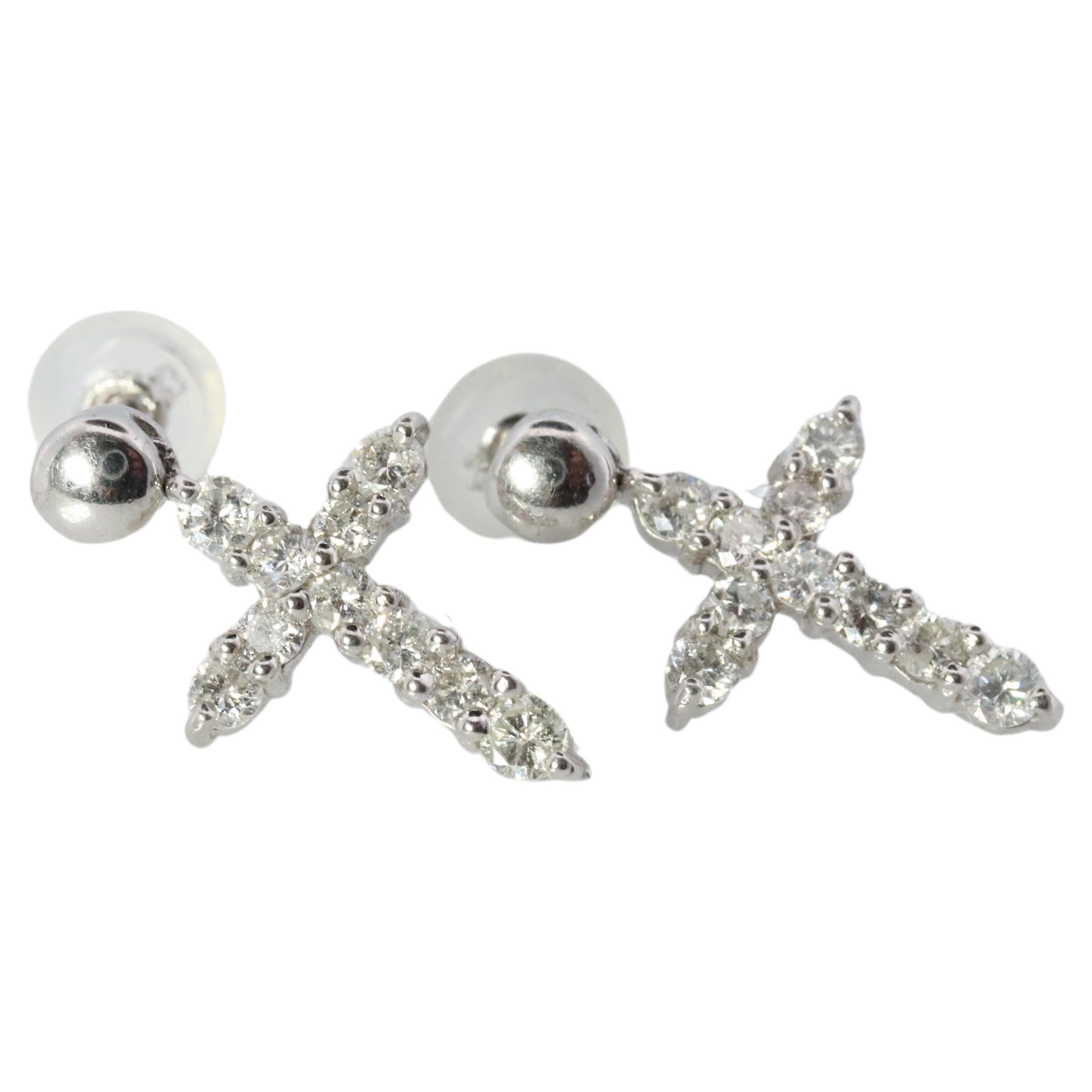 Diamant-Kreuz-Ohrringe. Platin PT900 1/4ct Diamant-Ohrringe aus Platin. im Angebot