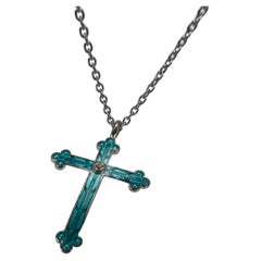 Diamond cross enamel blue cross SS silver 925