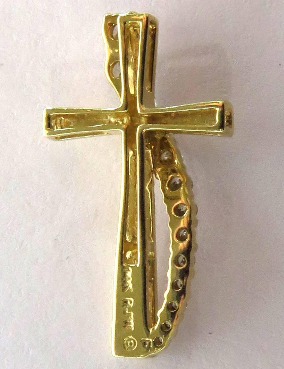 Diamond Cross Gold Pendant Charm In Excellent Condition In Palm Beach, FL